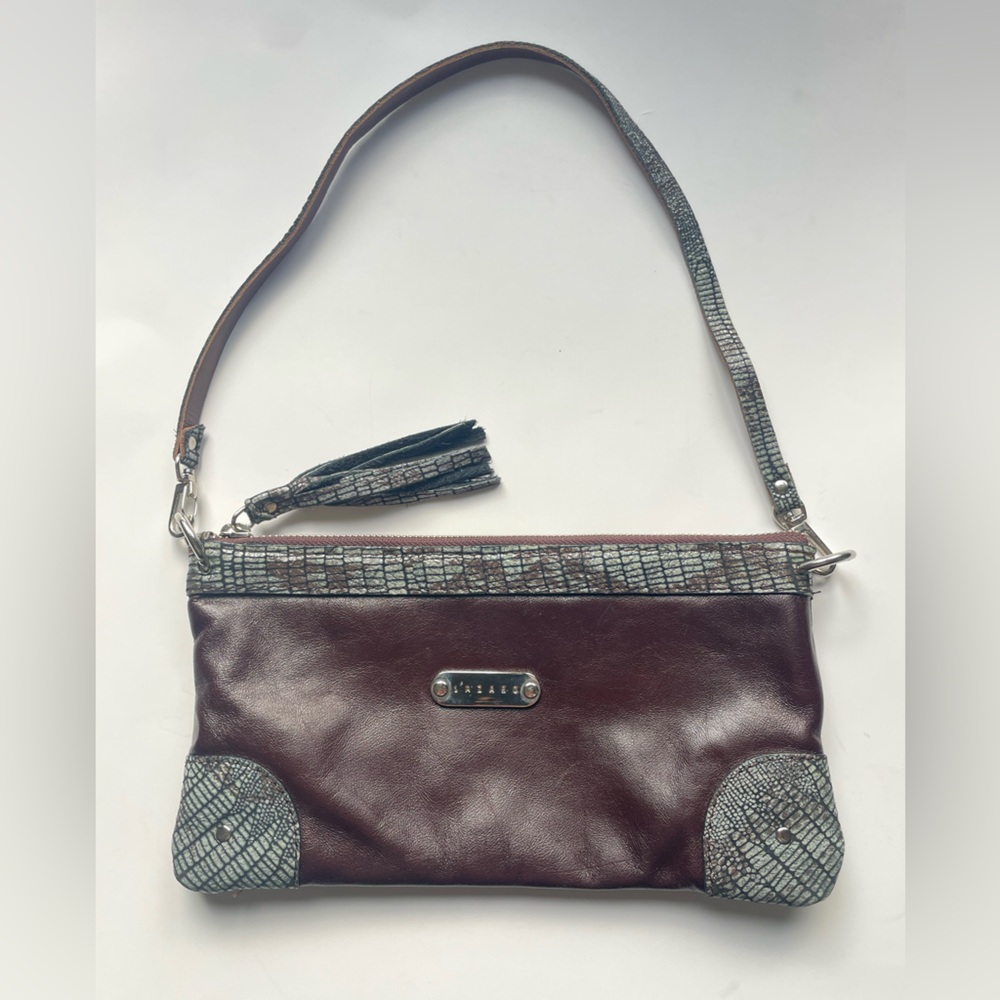 Lazaro Leather Mini Shoulder Bag in Burgundy with Snakeskin Trim
